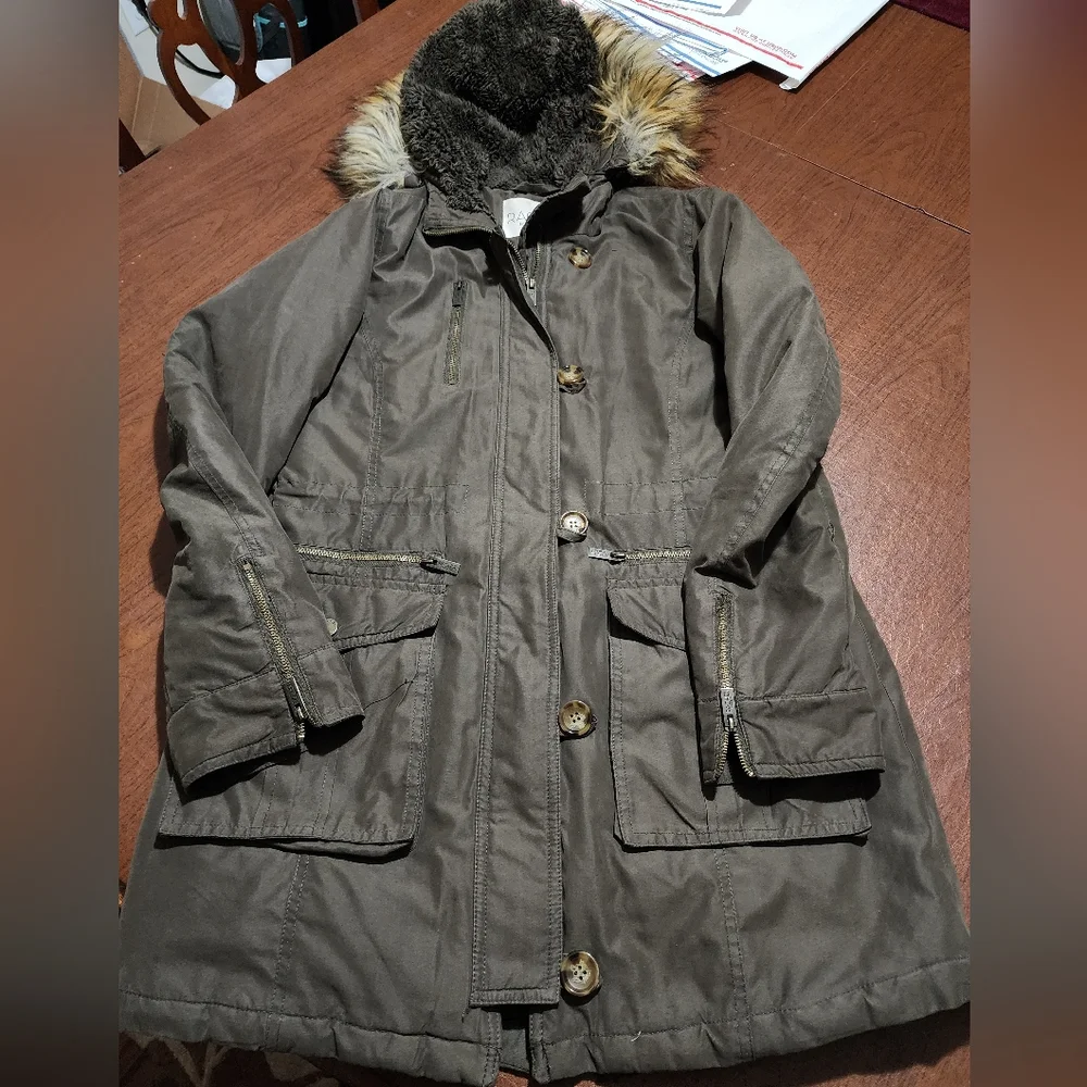 RACHEL Rachel Roy Olive Utility Jacket with Faux Fur Hood - Picture 5 of 13